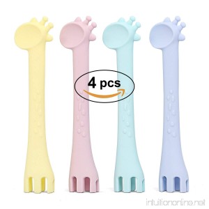 4PCS Baby Silicone Spoon Feeding Training Spoon Giraffe Baby Teething Soothing Toy BPA Free (4PCS) - B07DL7VXGL